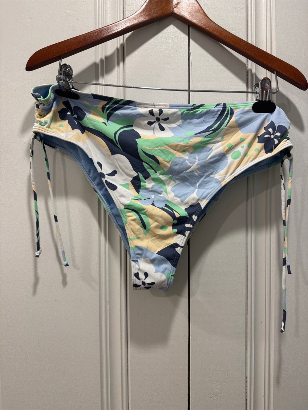 Roxy Light Blue Floral Side-Tie Bikini Bottoms with Green & Cream Accents